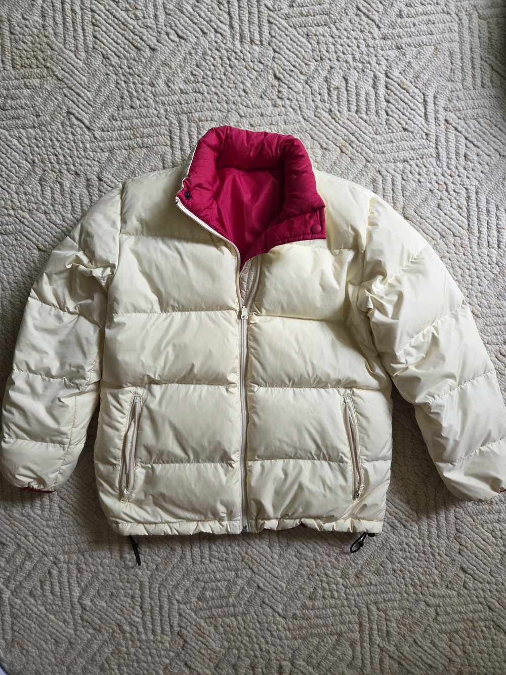 Lands' End Reversible Ivory Puffer Jacket with Pink Lining